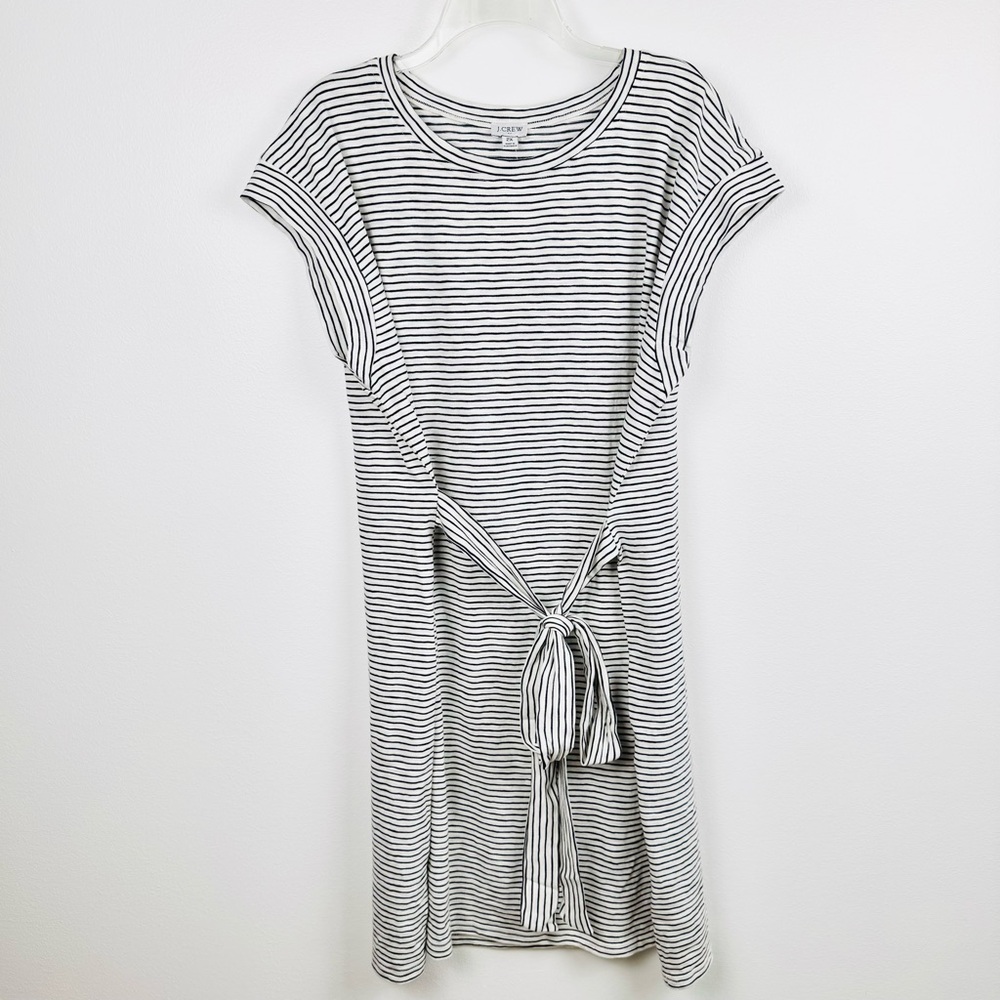 J Crew Nautical Tie Waist Navy and Ivory Cotton T-Dress 2X - Picture 2 of 12